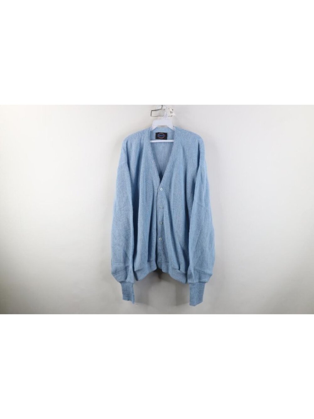 Vintage 70s Mens XL Blank Kurt Cobain Knit Cardigan Sweater Carolina Blue USA